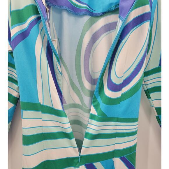 HP Julie Brown Blue Abstract Long Sleeve Stretchy Shift Dress 90s does 60s - Picture 11 of 16